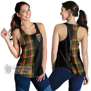 Buchanan Tartan Women's Racerback Tanks with Family Crest and Half Of Me Style