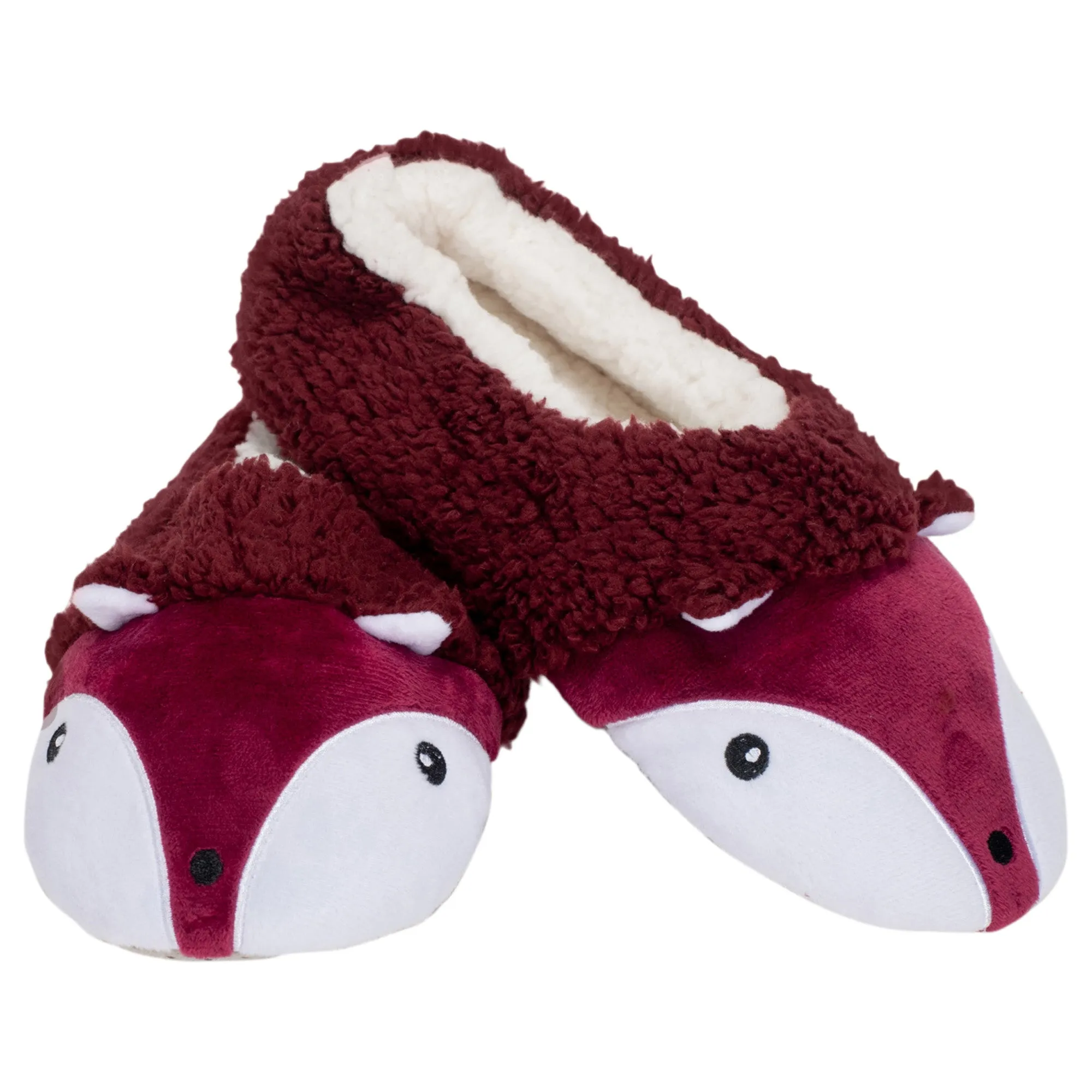 Burgundy Fox Womens Animal Cozy Indoor Plush Lined Non Slip Fuzzy Soft Slipper - Medium