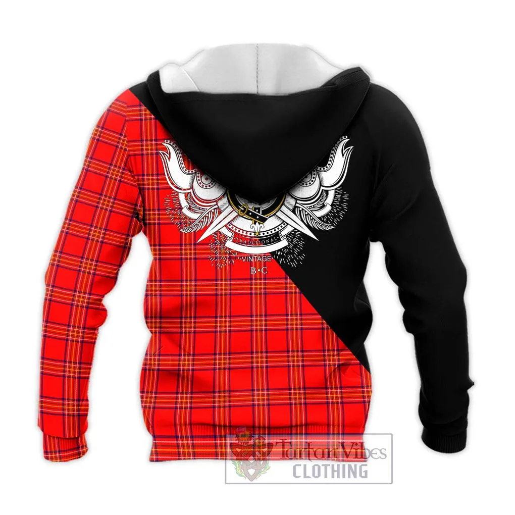 Burnett Modern Tartan Knitted Hoodie with Family Crest and Military Logo Style