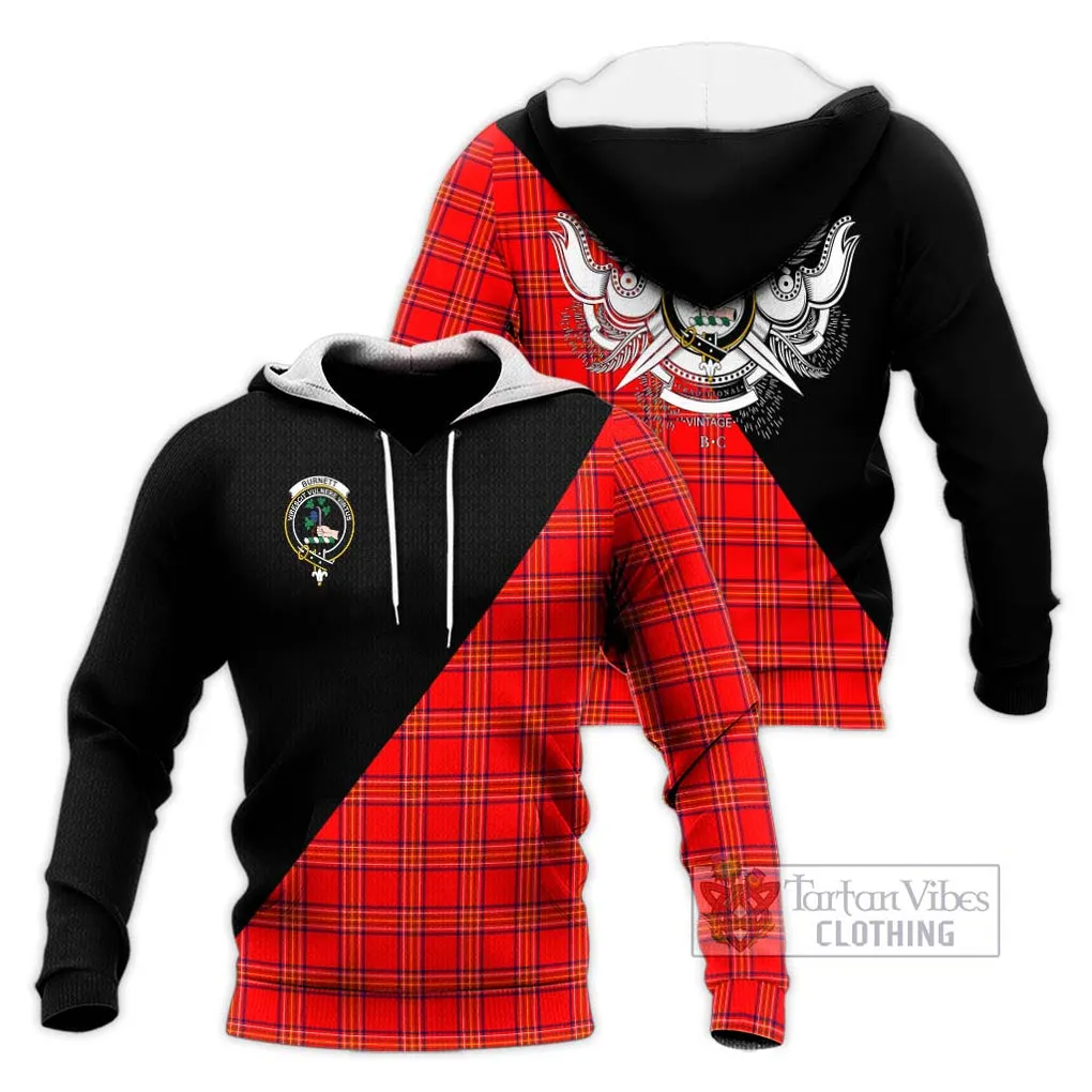 Burnett Modern Tartan Knitted Hoodie with Family Crest and Military Logo Style