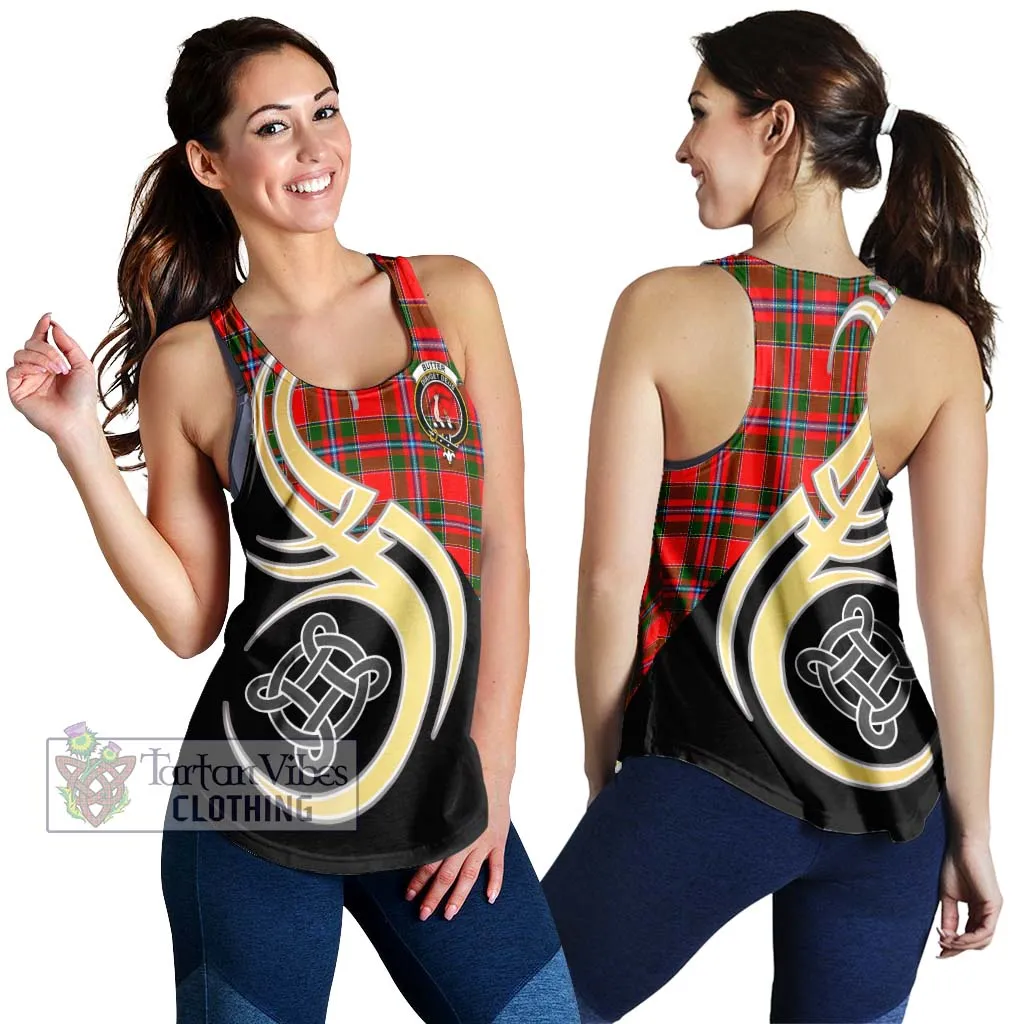 Butter Tartan Women's Racerback Tanks with Family Crest and Celtic Symbol Style