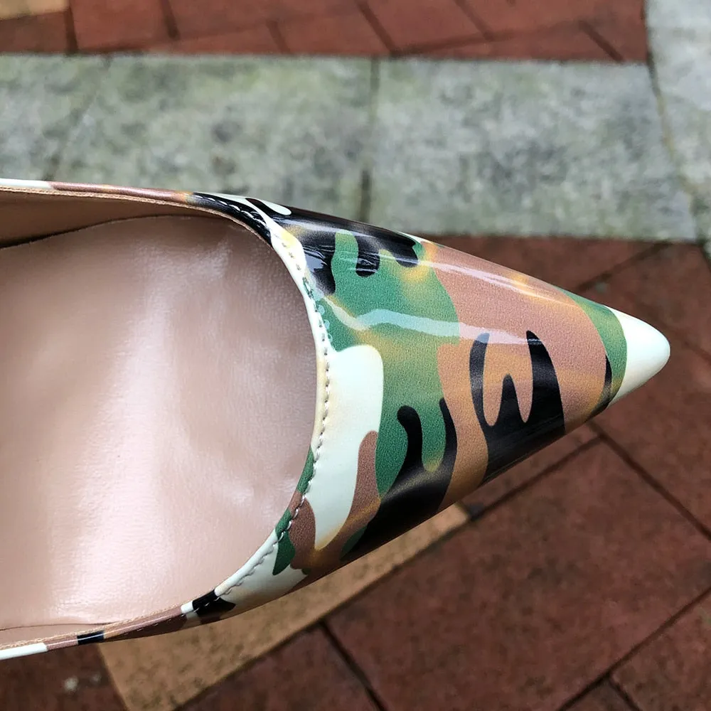 Camouflage Patent Pointed Toe High Heel Shoes