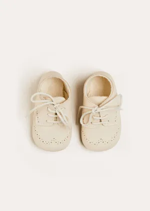 Celebration Lace-up T-Bar Pram Shoes in Beige (17-20EU)