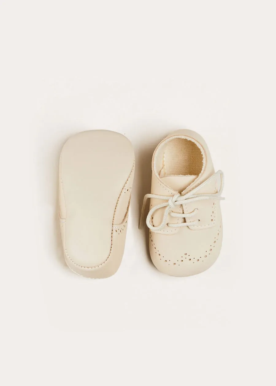 Celebration Lace-up T-Bar Pram Shoes in Beige (17-20EU)