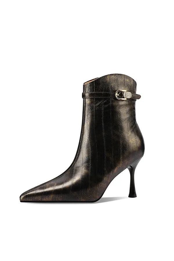 Chic Cowhide Pointed Toe Leather Boots