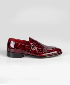 Crocodile Print Claret Red Leather Loafer