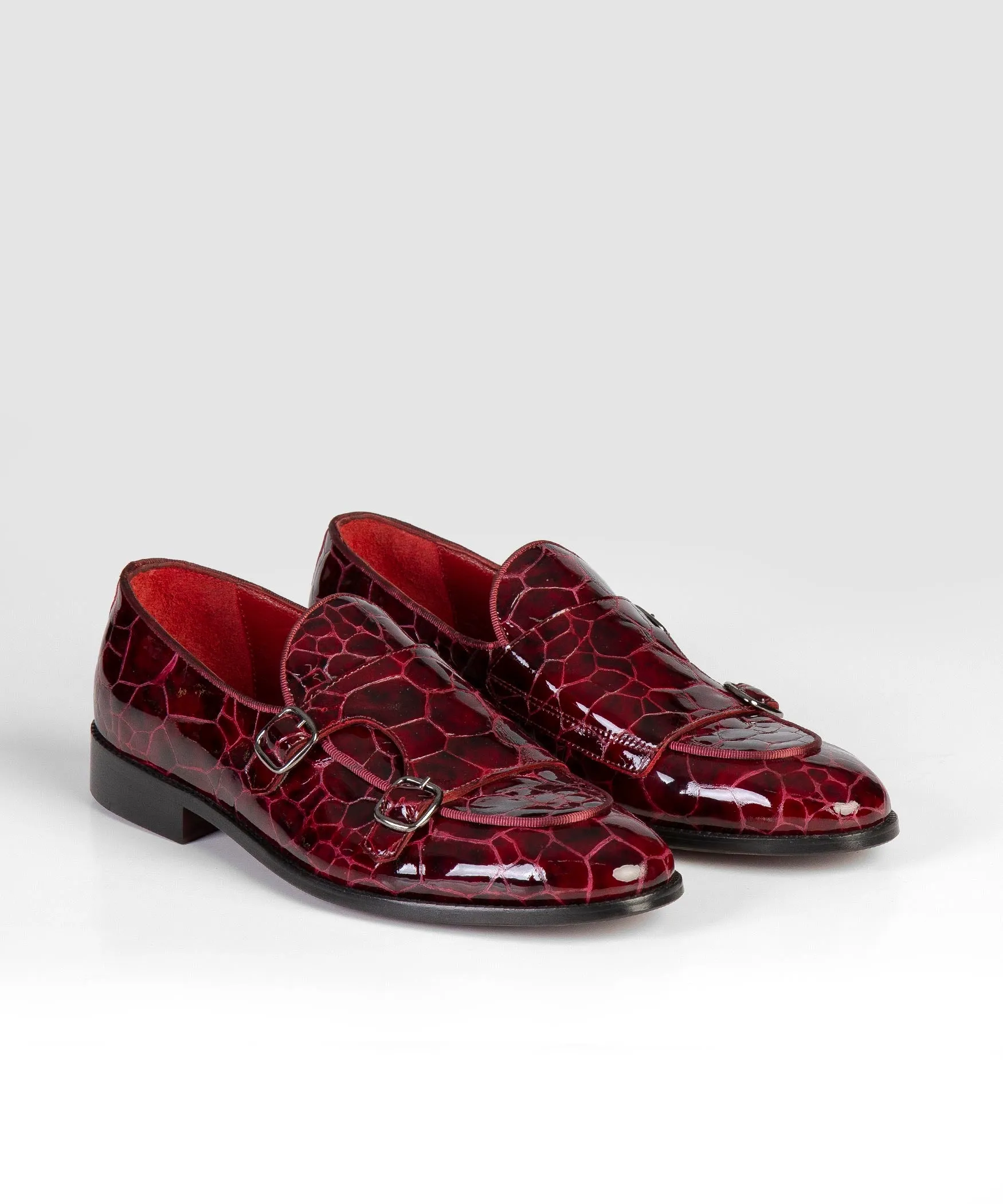 Crocodile Print Claret Red Leather Loafer