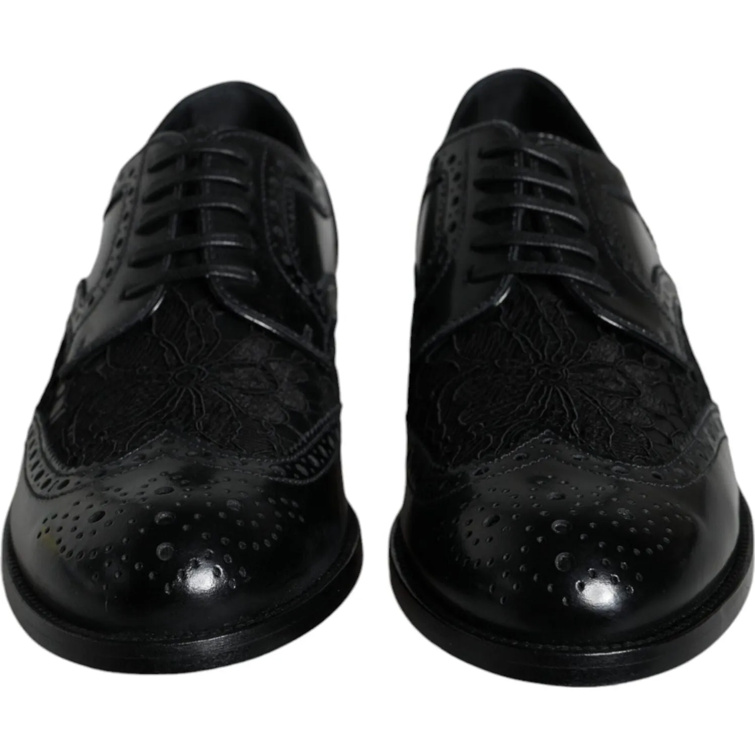 Dolce & Gabbana Black Leather Floral Lace Dress Formal Shoes