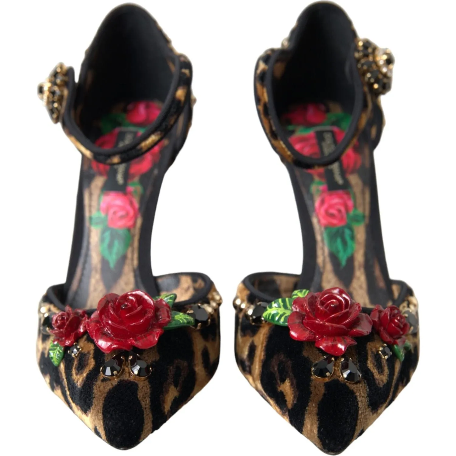 Dolce & Gabbana Brown Leopard Floral Crystal Mary Janes Pumps Shoes