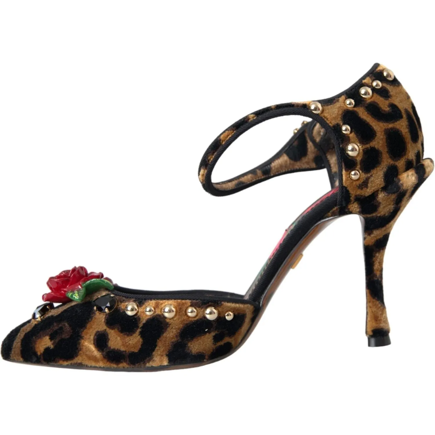 Dolce & Gabbana Brown Leopard Floral Crystal Mary Janes Pumps Shoes