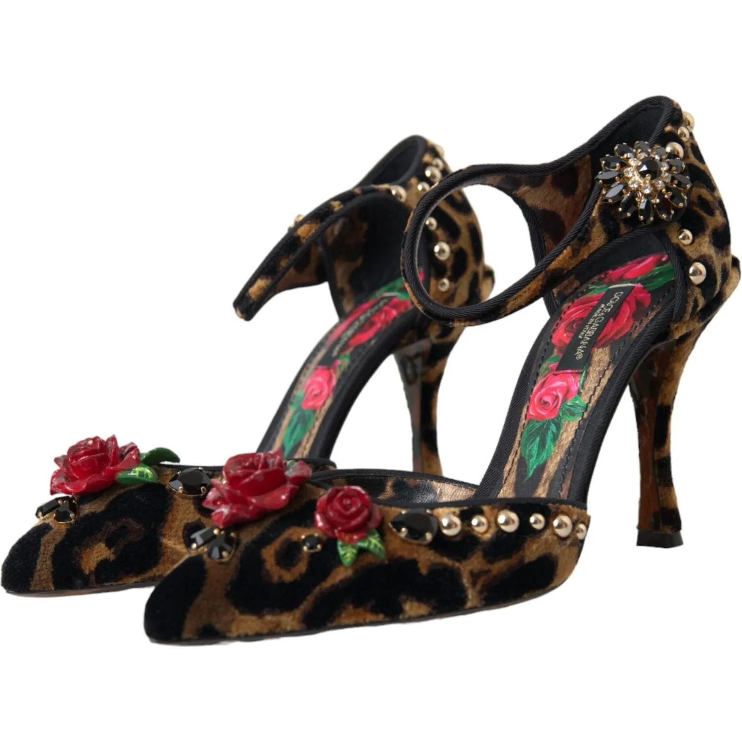 Dolce & Gabbana Brown Leopard Floral Crystal Mary Janes Pumps Shoes