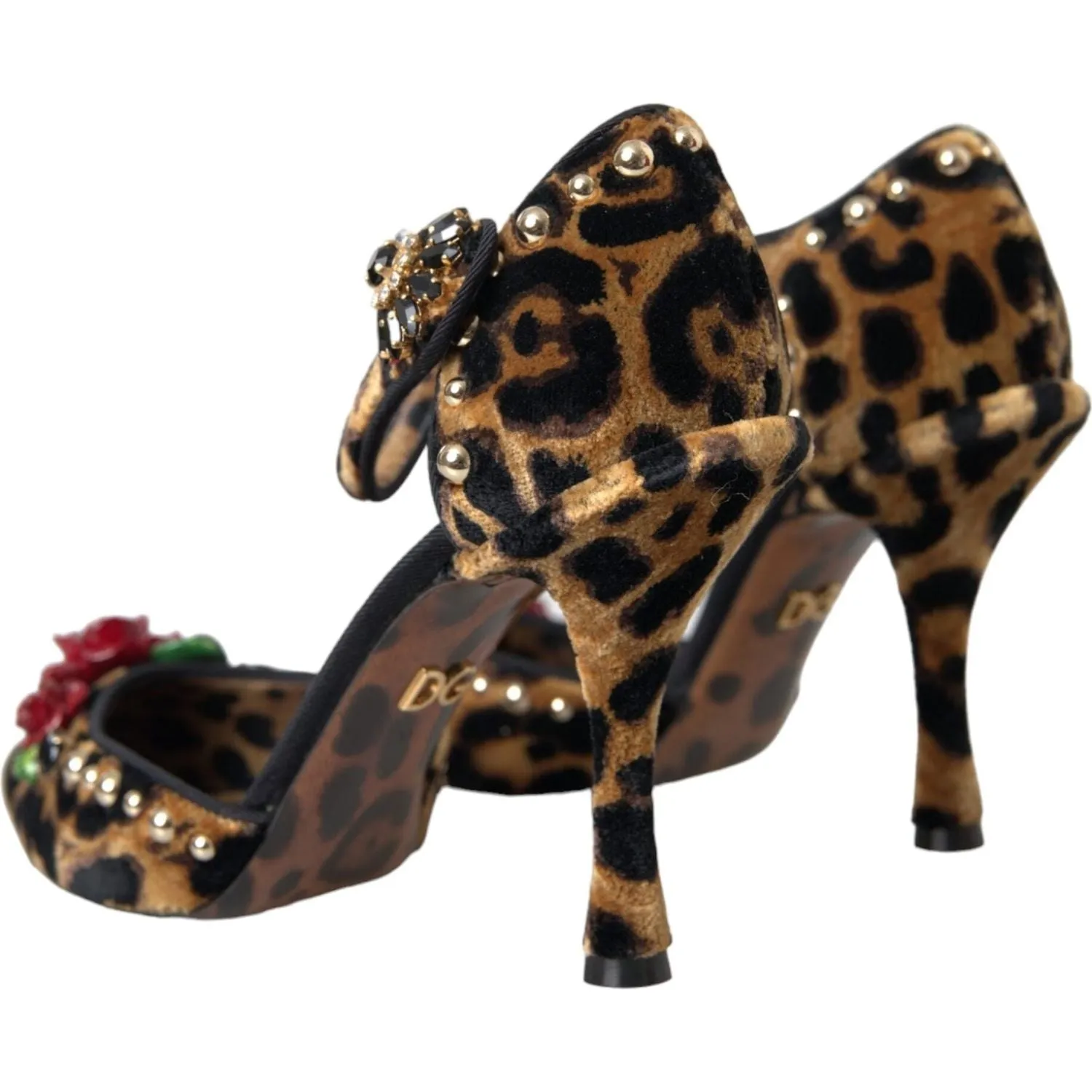 Dolce & Gabbana Brown Leopard Floral Crystal Mary Janes Pumps Shoes