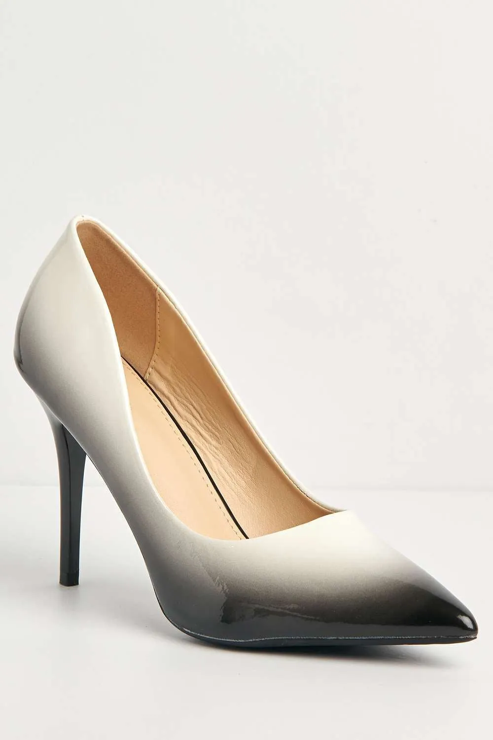 Dua Two Tone Pointed Toe Court Shoes in White