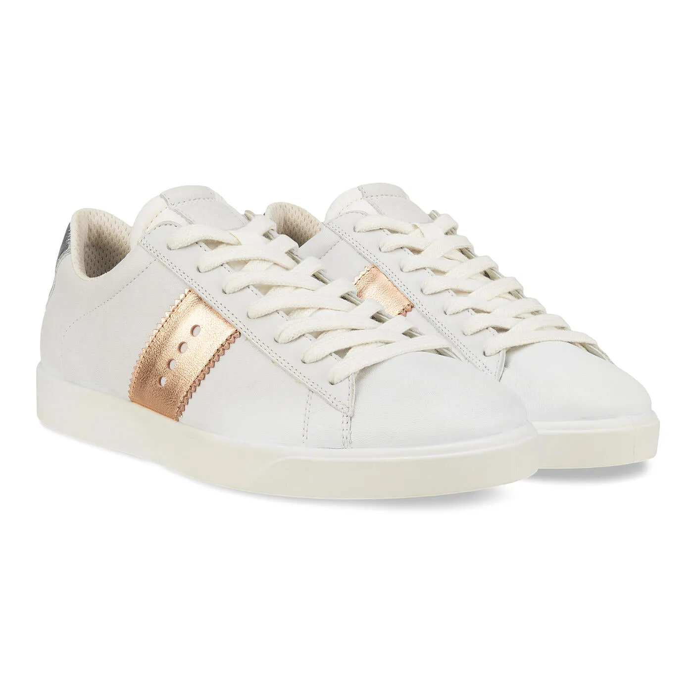 Ecco Women's Street Lite Sneaker in White Hammered Bronze Pure White Silver