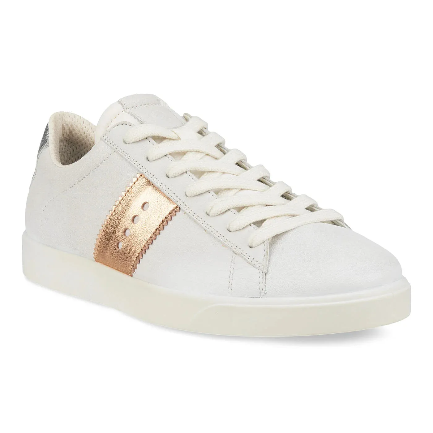 Ecco Women's Street Lite Sneaker in White Hammered Bronze Pure White Silver