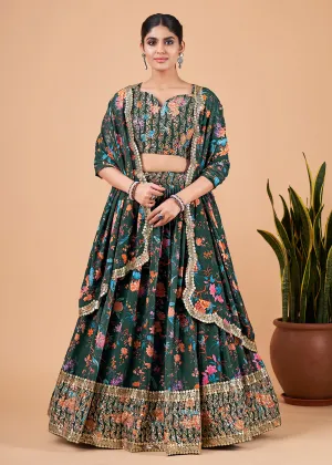 Fantastic Green Floral Printed Georgette Lehenga Choli