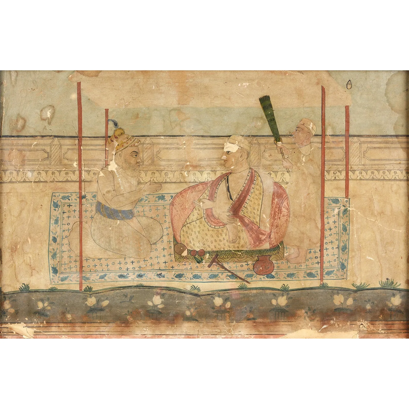 Framed Watercolour Of A Mughal Court Scene - 18th Century