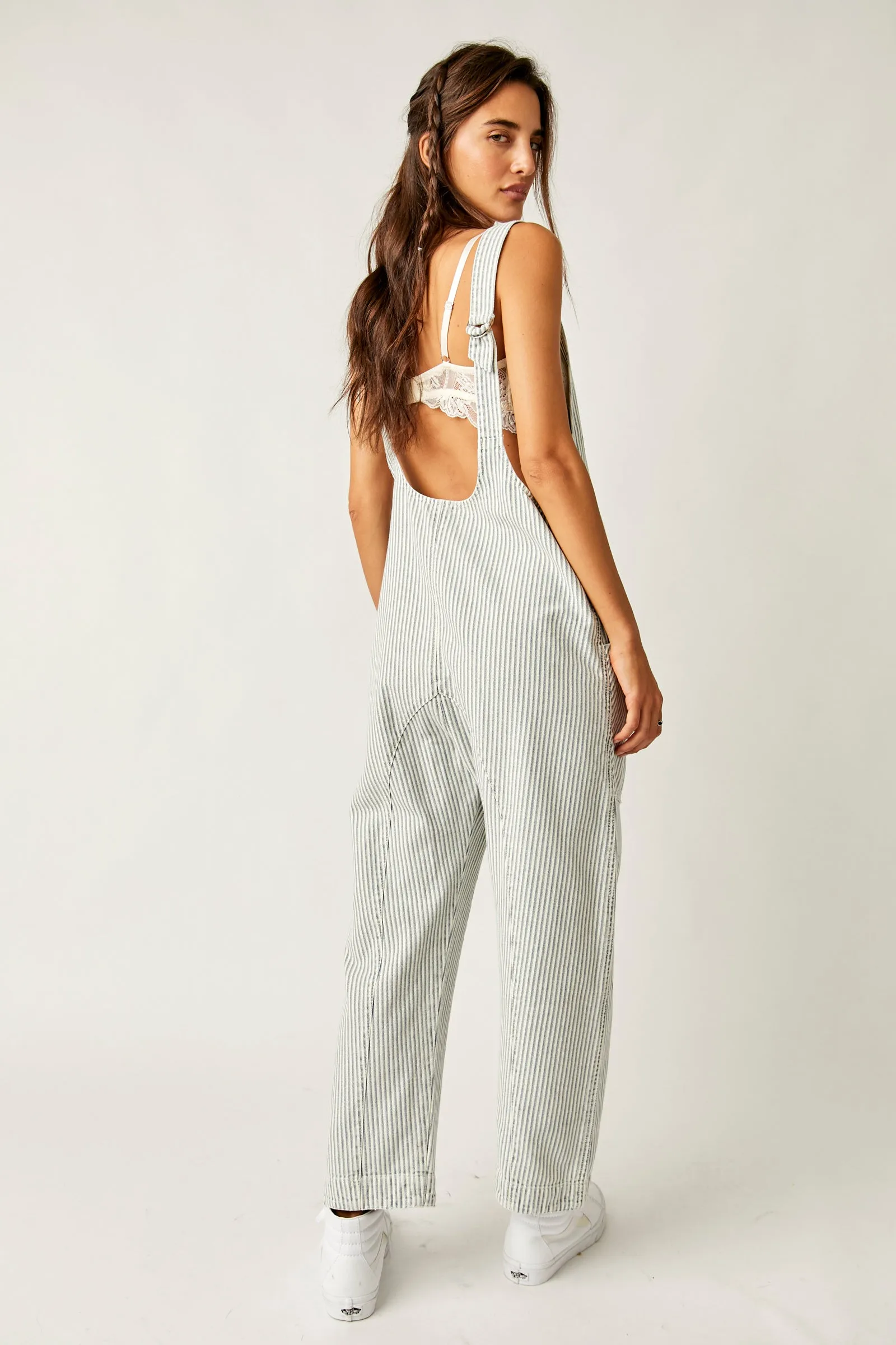 Free People High Roller Railroad Jumpsuit in Pillow Talk Stripe