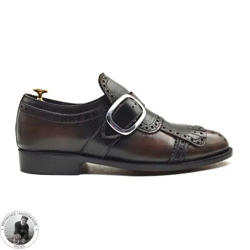 Handmade Men’s Genuine Chocolate Brown Pure Leather Slip on Winngtip Brogue Casual Shoes