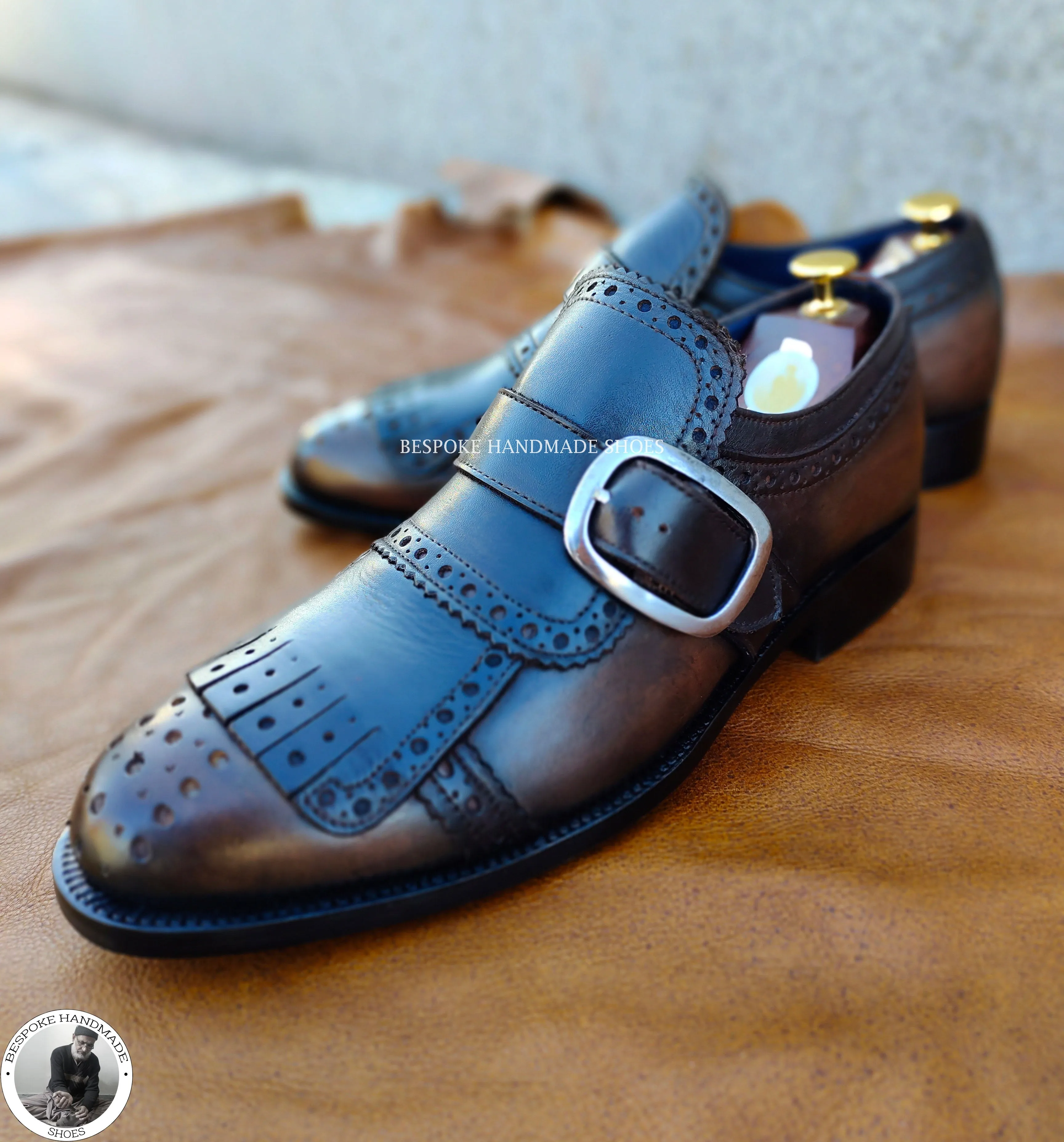 Handmade Men’s Genuine Chocolate Brown Pure Leather Slip on Winngtip Brogue Casual Shoes