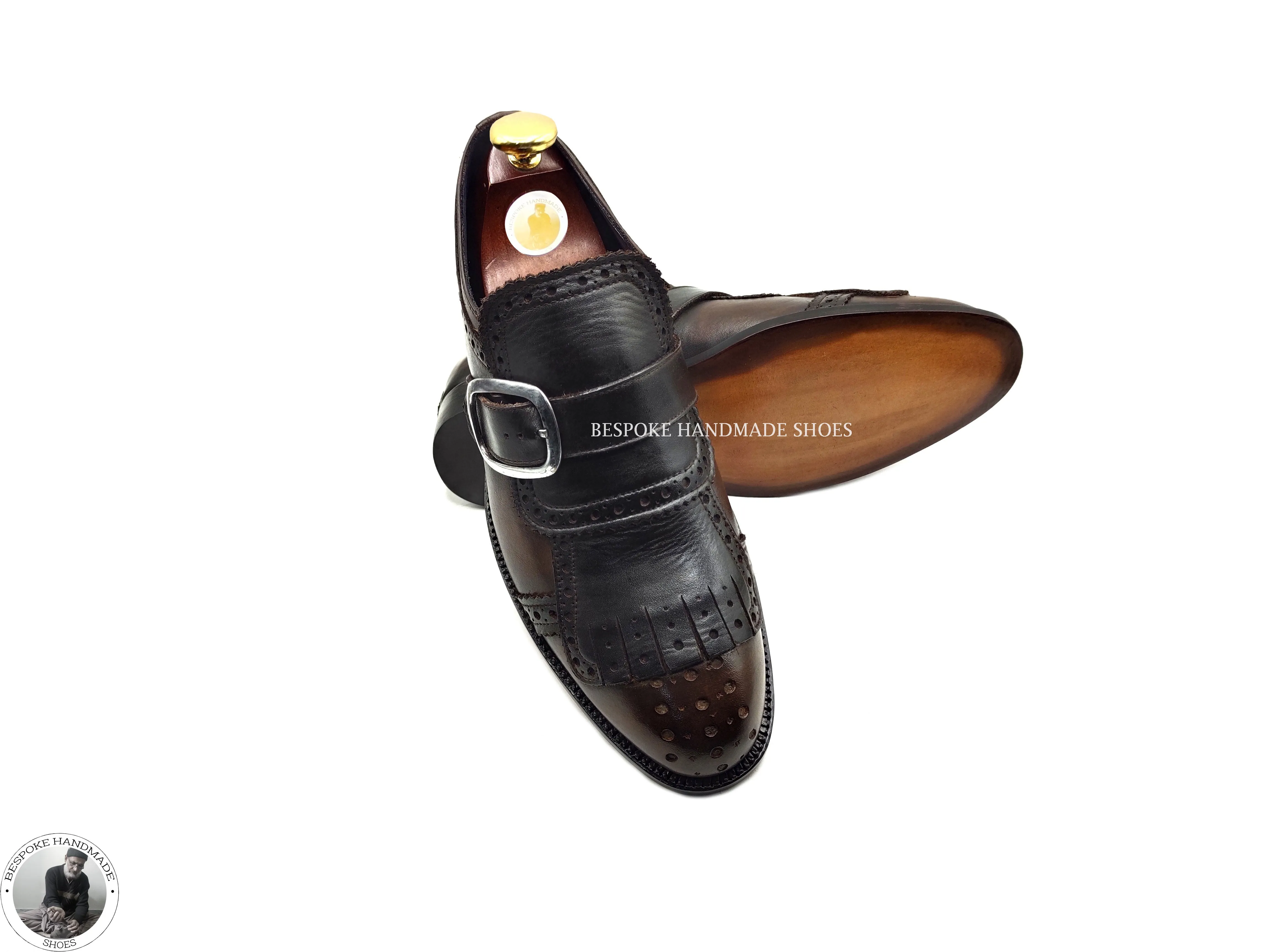 Handmade Men’s Genuine Chocolate Brown Pure Leather Slip on Winngtip Brogue Casual Shoes