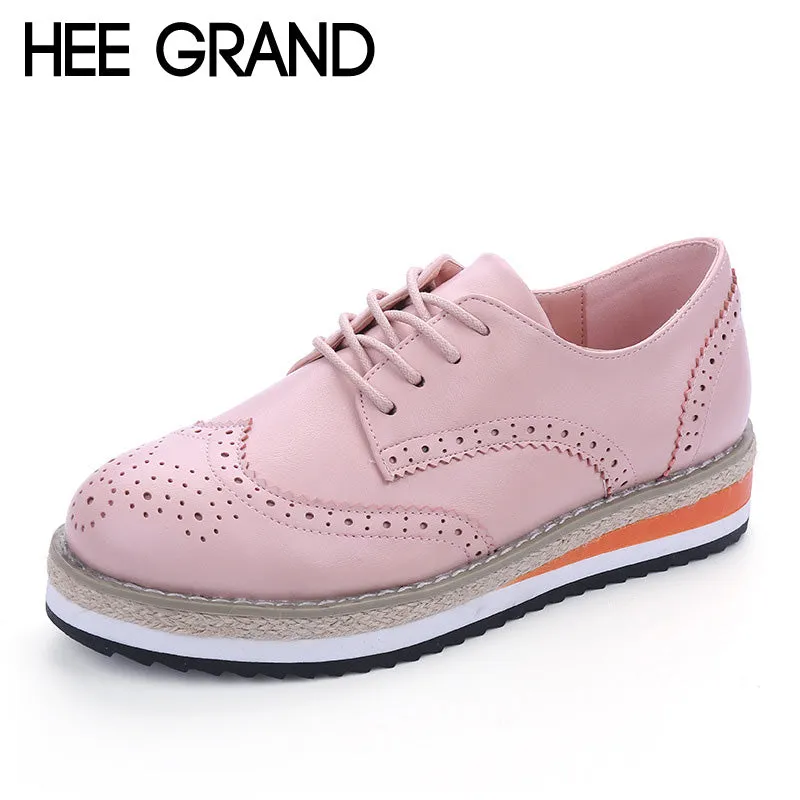 HEE GRAND Brogue Shoes Woman Candy Colors Platform Oxfords British Style Creepers Cut-Outs Flat Casual Women Shoes XWD4233