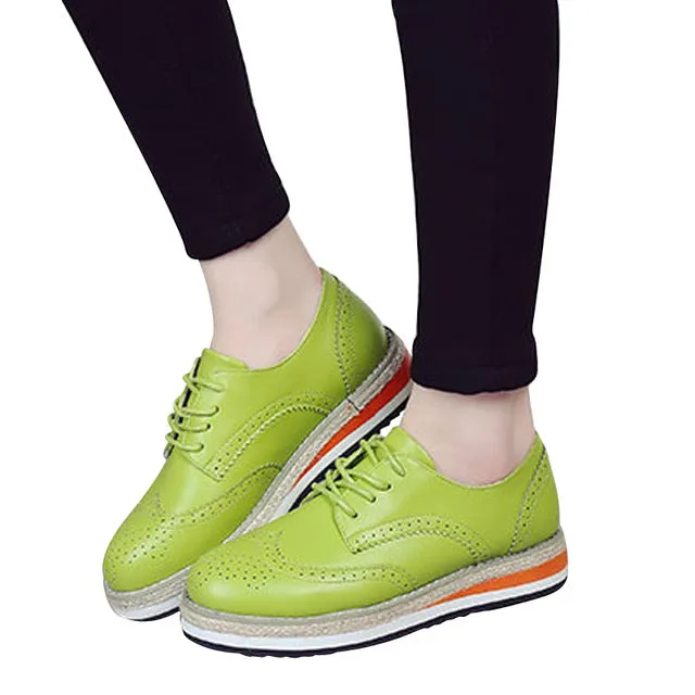 HEE GRAND Brogue Shoes Woman Candy Colors Platform Oxfords British Style Creepers Cut-Outs Flat Casual Women Shoes XWD4233