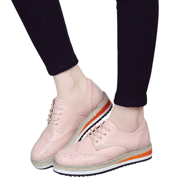 HEE GRAND Brogue Shoes Woman Candy Colors Platform Oxfords British Style Creepers Cut-Outs Flat Casual Women Shoes XWD4233