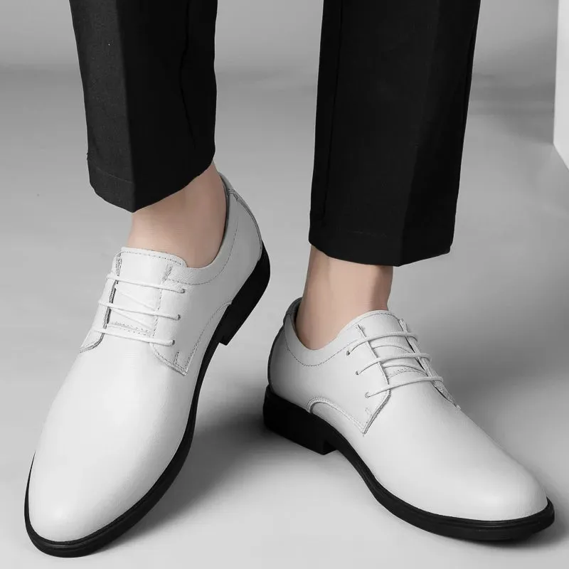 Hnzxzm White Leather Dress Shoes Men's Spring Autumn Breathable New Formal Business Derby Shoes Man Casual English Shoes for Men