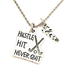 Hustle Hit Never Quit 20" Chain Necklace With Cursive Love Accent