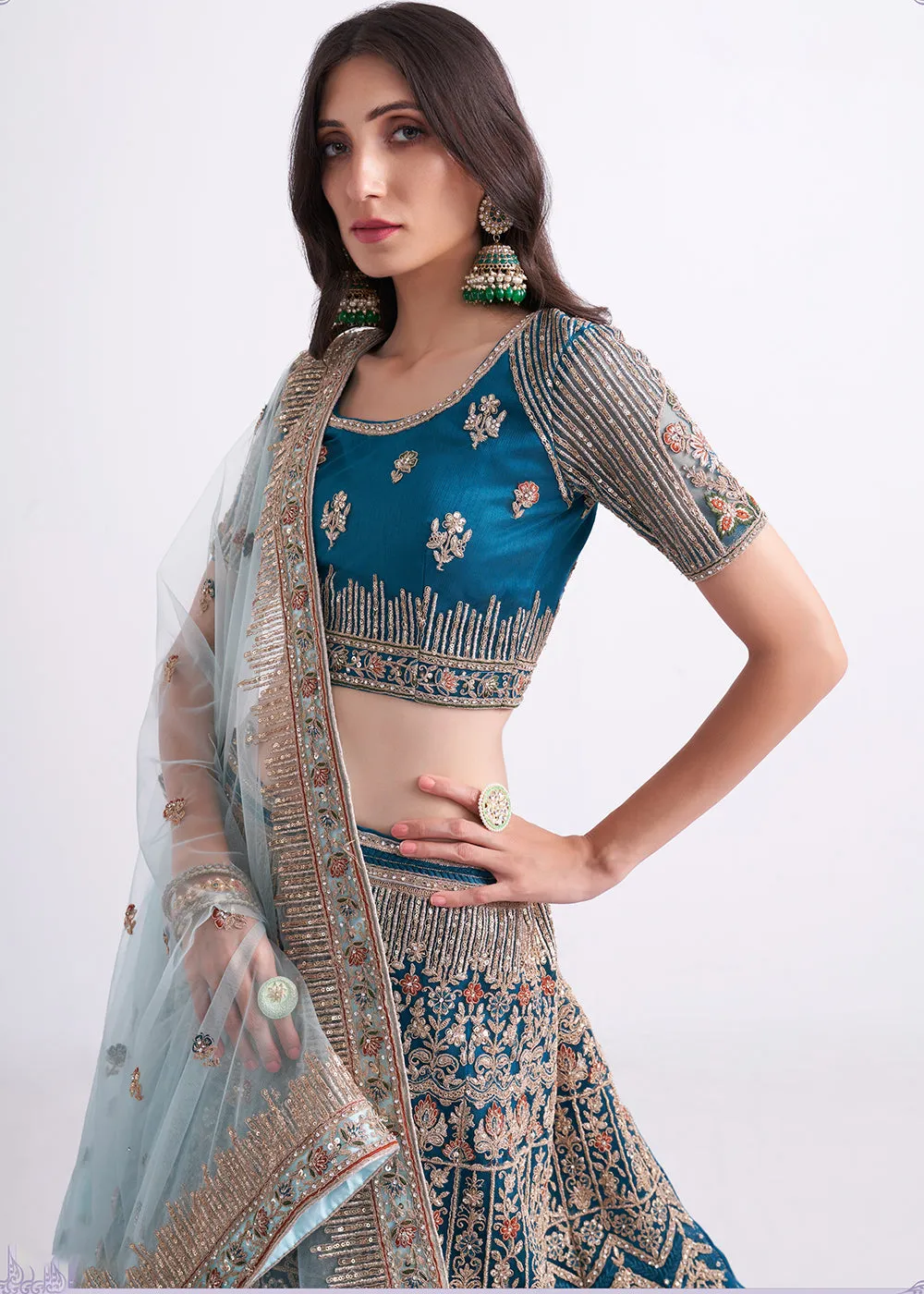 Imposing Teal Blue Wedding Style Designer Bridal Lehenga Choli