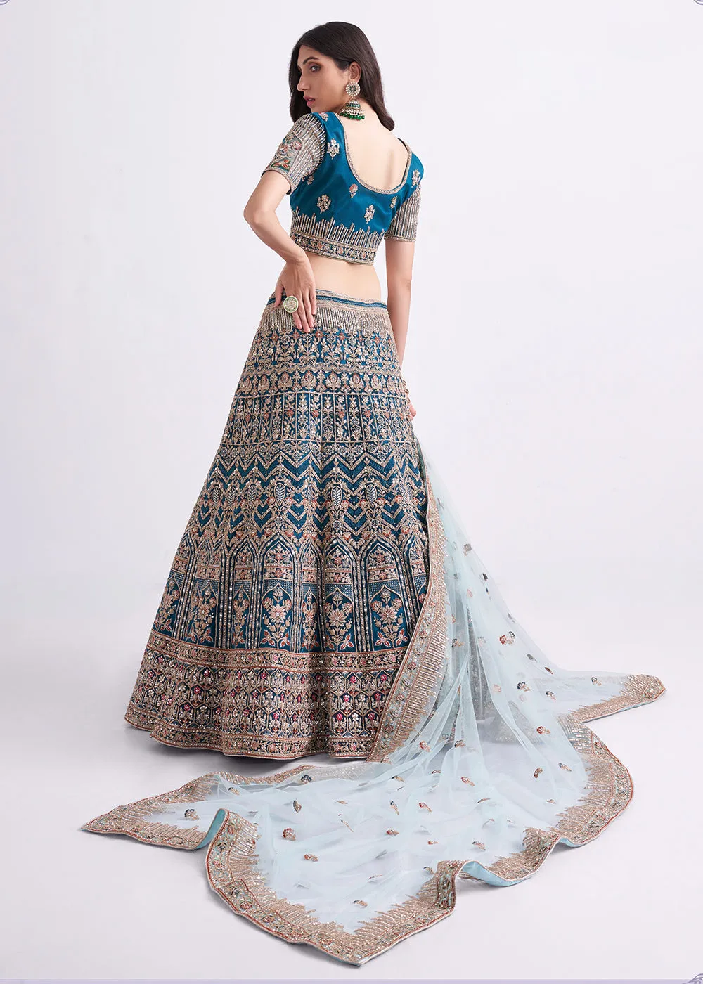 Imposing Teal Blue Wedding Style Designer Bridal Lehenga Choli