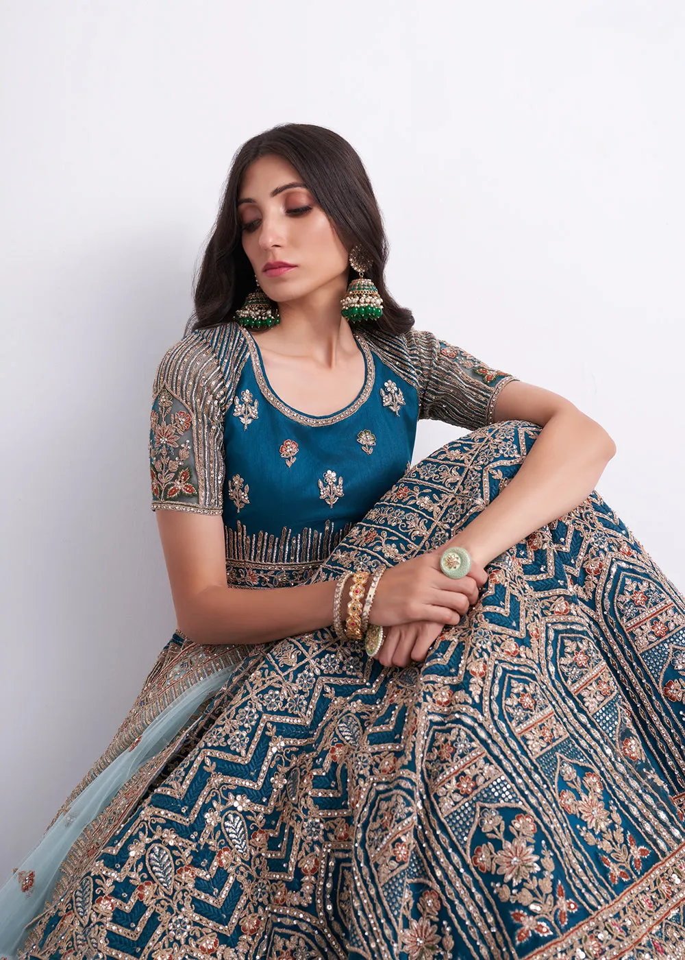 Imposing Teal Blue Wedding Style Designer Bridal Lehenga Choli