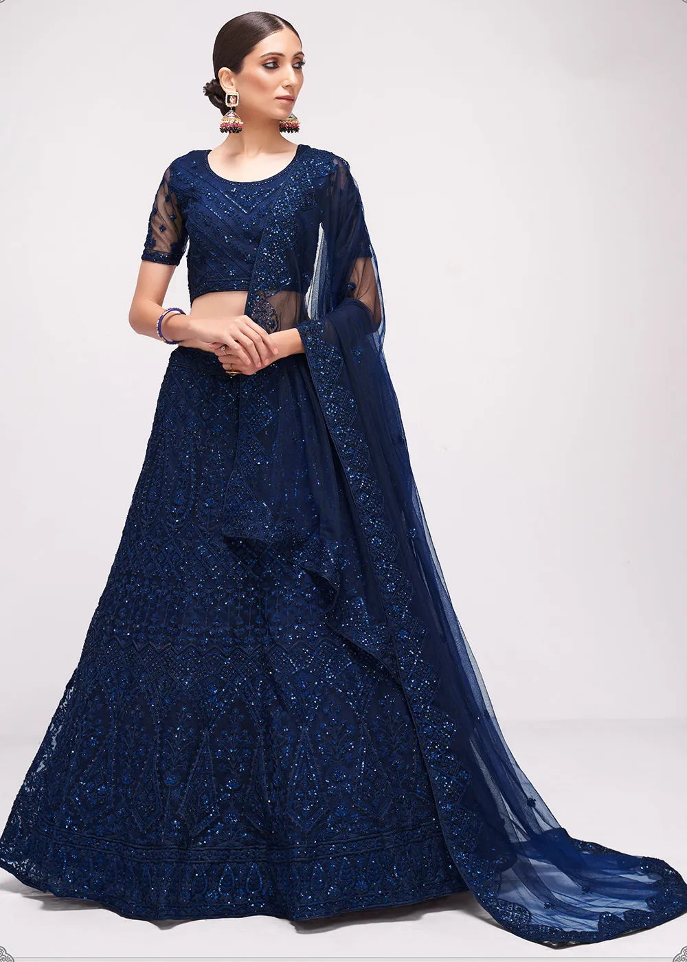 Incredible Dark Blue Cording Designer Wedding Bridal Lehenga Choli