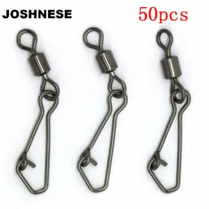 JOSHNESE 50PCS Stainless Steel Swivels Fishing MS QL Interlock Rolling Swivel With Hooked Snap Fish Hook Connector