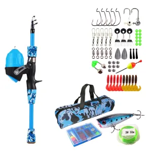 Kids Fishing Pole Set Fishing Starter Kit Telescopic Fishing Rod and Reel Combo Kit with Tackle Box 56Pcs Fishing Lures for Boys Girls