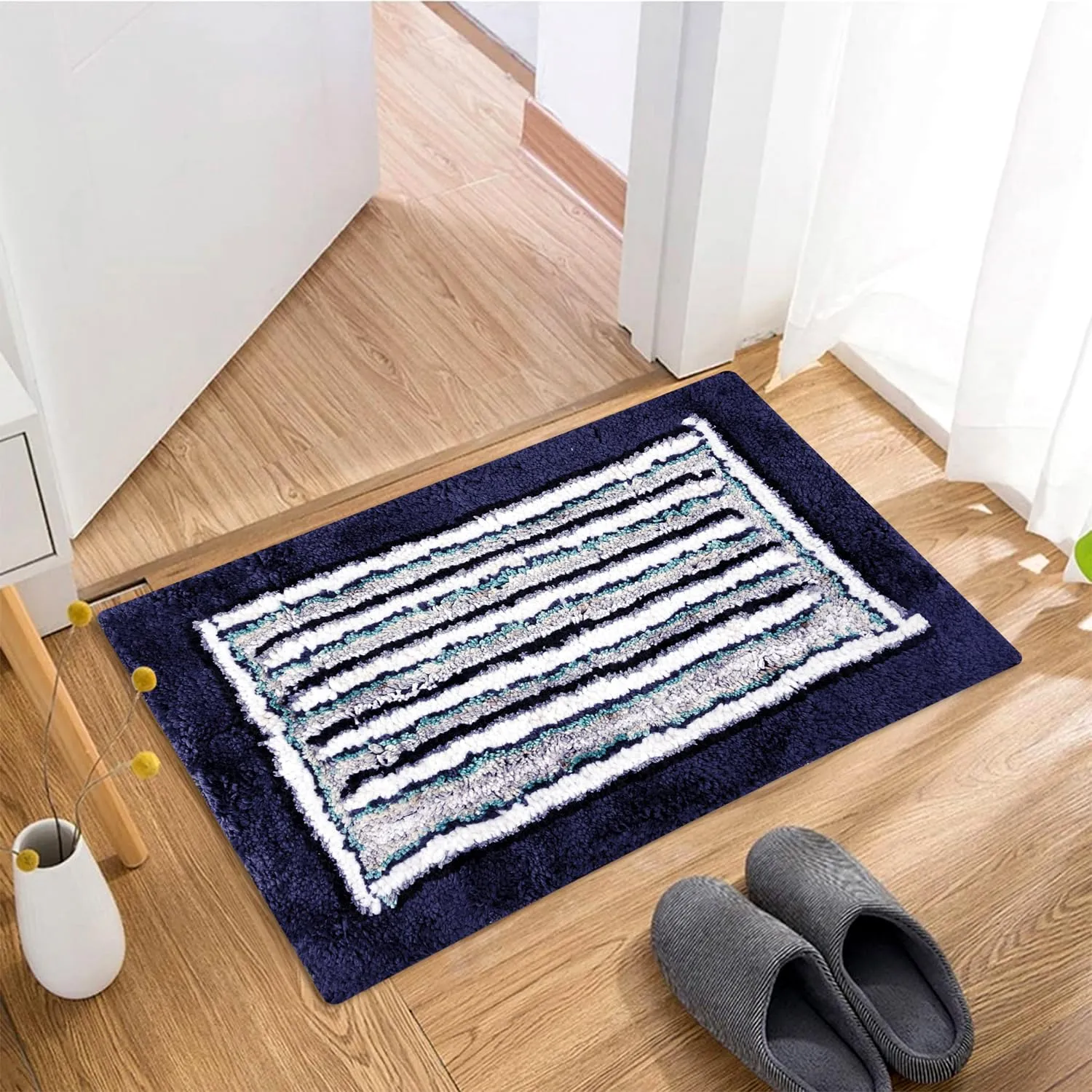 Kuber Industries Door Mat | Dust Trapper Mat | Door Entrance Mat | Anti-Skid Door Mat | Floor Mat for Home Entrance | Micro Border Door Mat | Entryway Door Mat | Pack of 2 | Blue