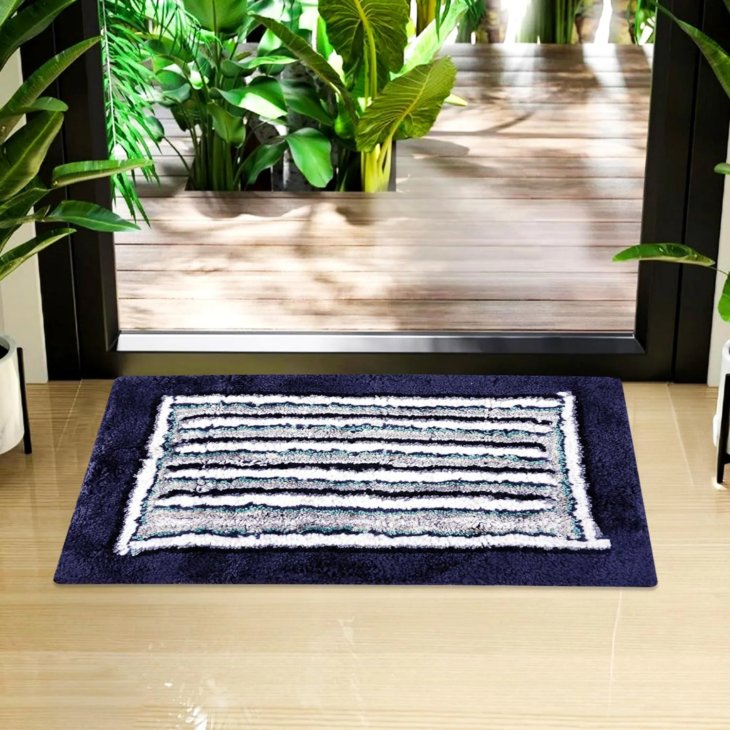 Kuber Industries Door Mat | Dust Trapper Mat | Door Entrance Mat | Anti-Skid Door Mat | Floor Mat for Home Entrance | Micro Border Door Mat | Entryway Door Mat | Pack of 2 | Blue