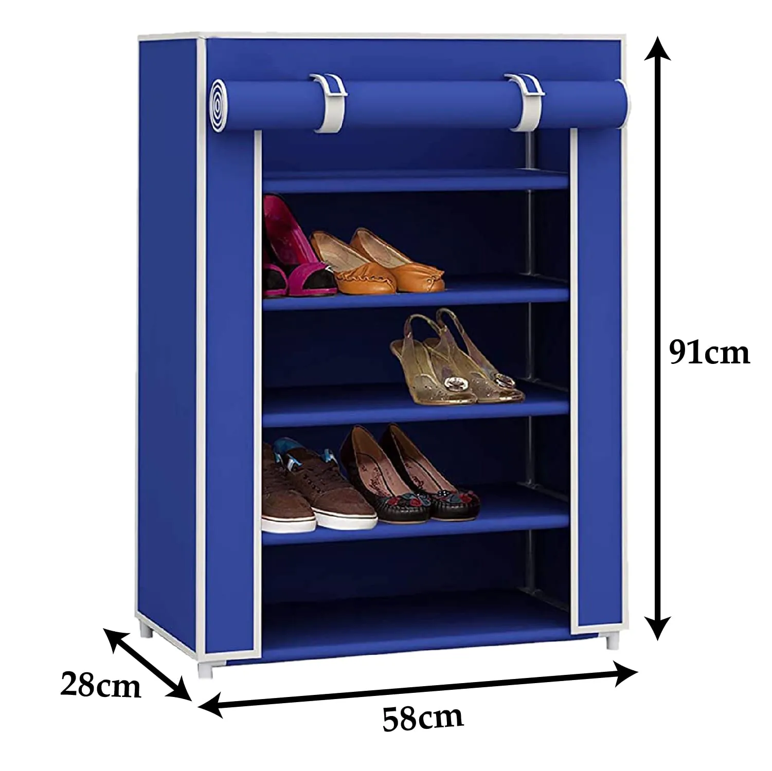 Kuber Industries Shoe Rack For Home|Non-Woven Foldable Shoe Rack|5 Shelf Foldable Storage Rack|Shoe Organizer|Clothes|Books|Dark Blue