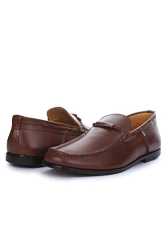 LIBERTYZENO Mens Genuine Leather Tassel Loafers Dress Shoes 985 Brown