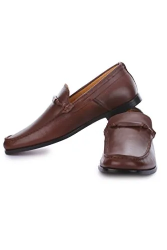 LIBERTYZENO Mens Genuine Leather Tassel Loafers Dress Shoes 985 Brown