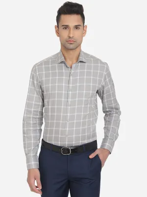 Light Grey Checked Slim Fit Formal Shirt | JadeBlue London Edition