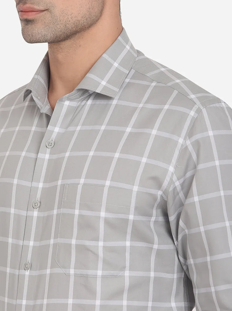 Light Grey Checked Slim Fit Formal Shirt | JadeBlue London Edition