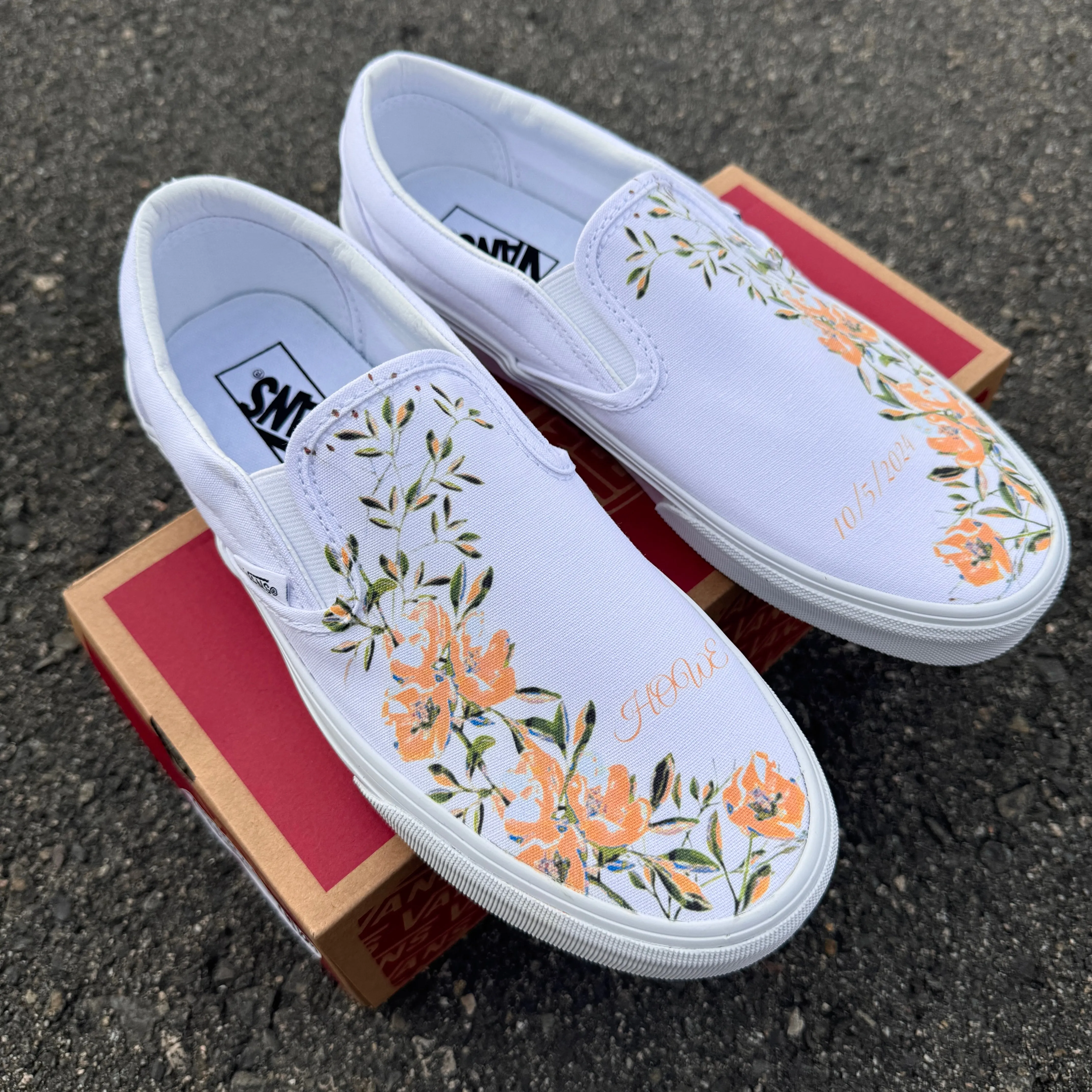 Light Orange Flower - Wedding Custom Slip On Vans Bridal Shoes Wedding Sneakers Wedding Shoes for Bride Brides Maids and Maid of Honor