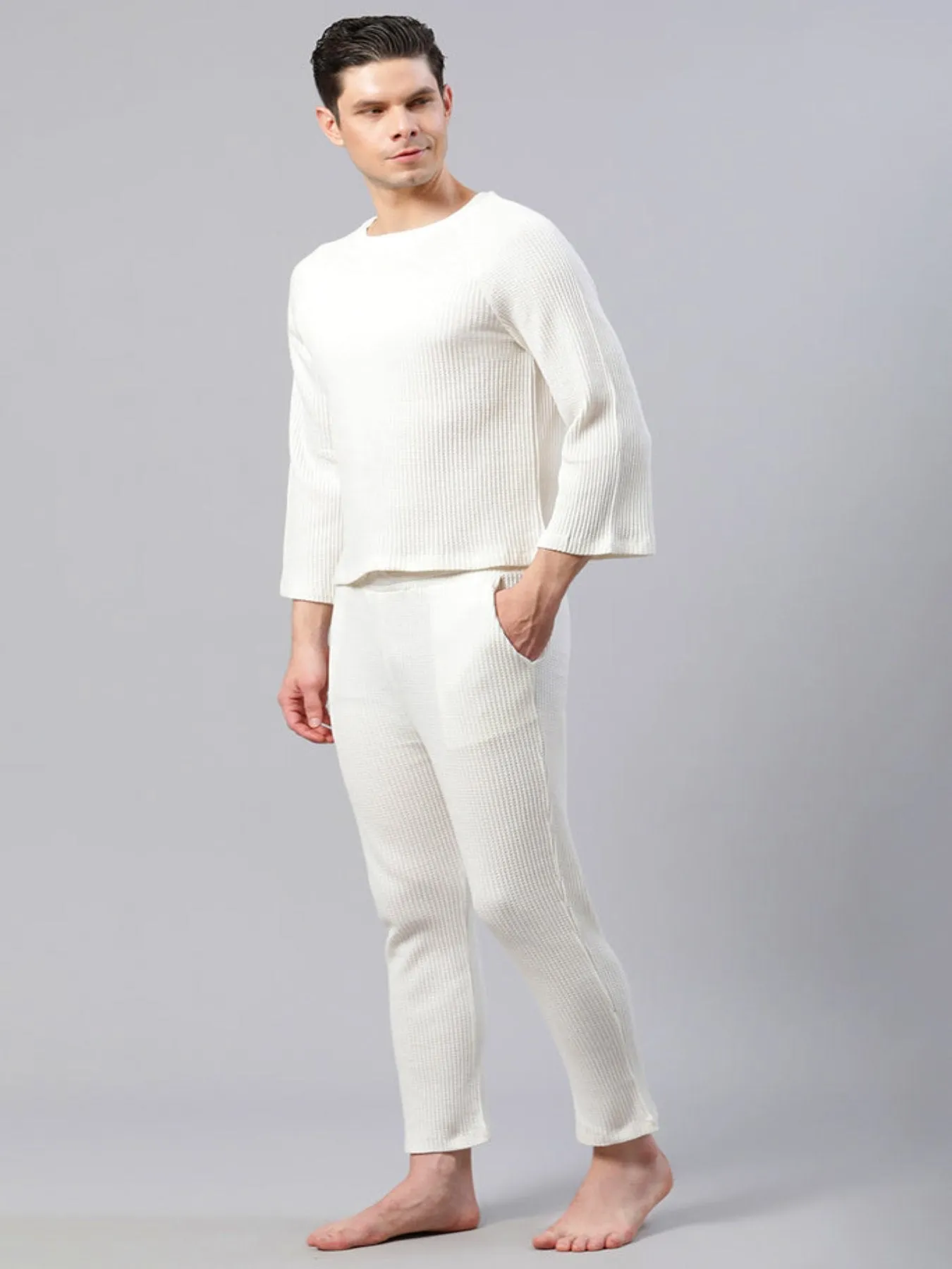 Men Solid White Regular Fit Loungewear