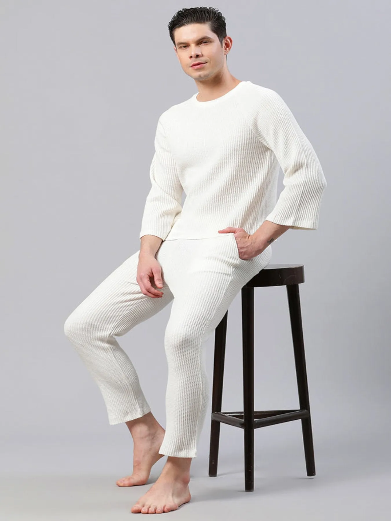 Men Solid White Regular Fit Loungewear