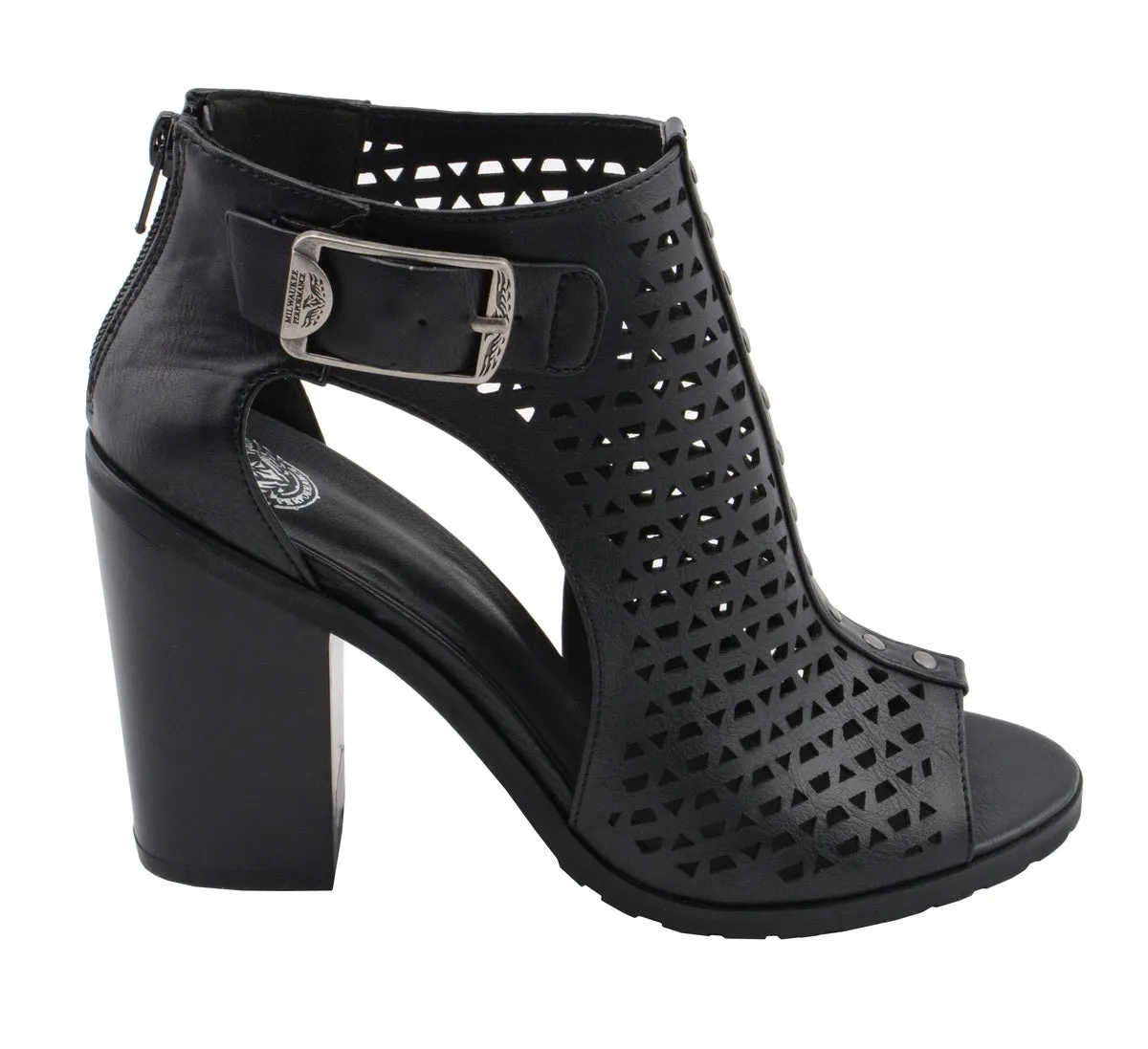 Milwaukee Leather MBL9453 Women's Black Mesh Open Toe Platform Heeled Sandals with Buckle Strap