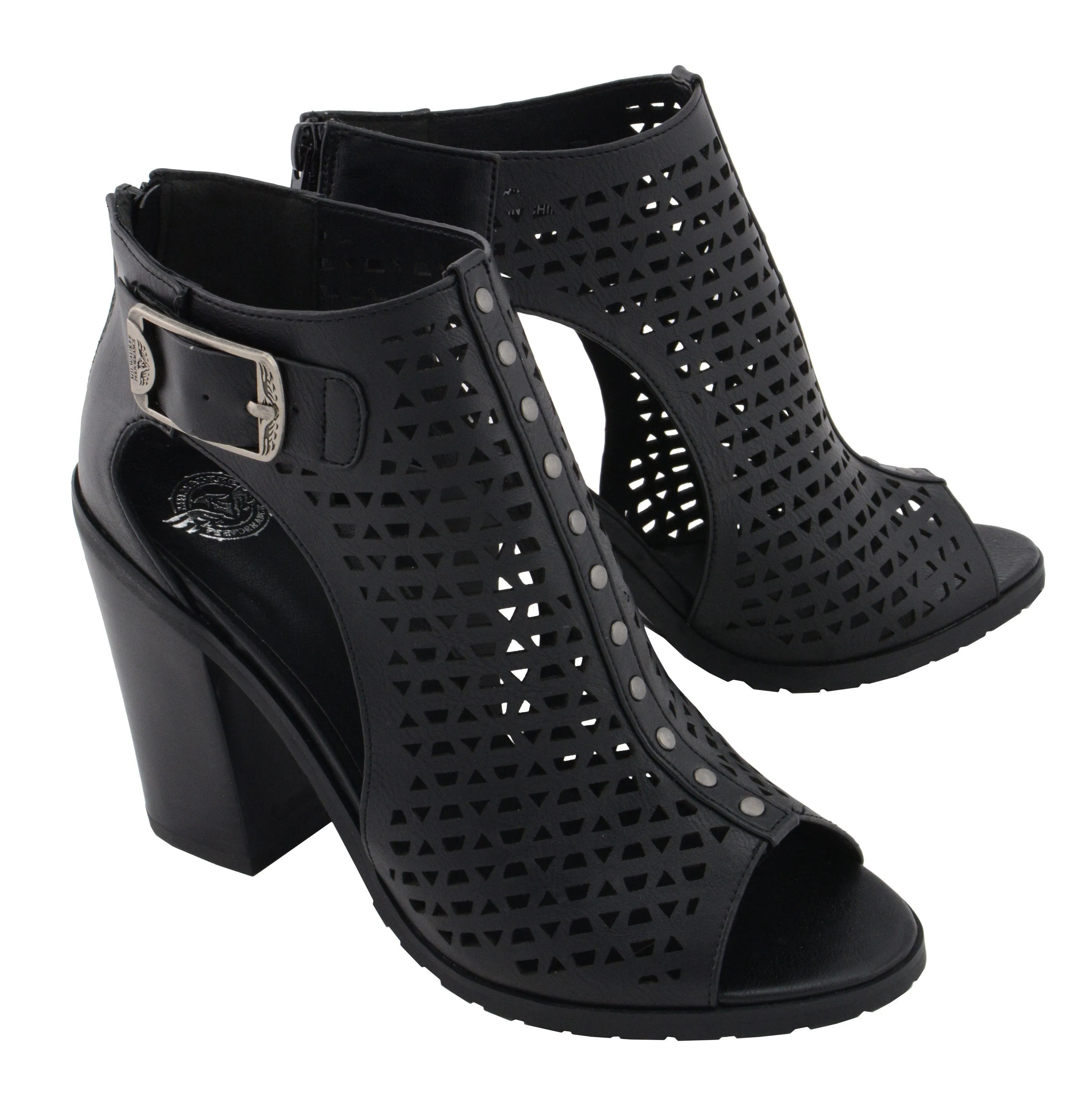 Milwaukee Leather MBL9453 Women's Black Mesh Open Toe Platform Heeled Sandals with Buckle Strap