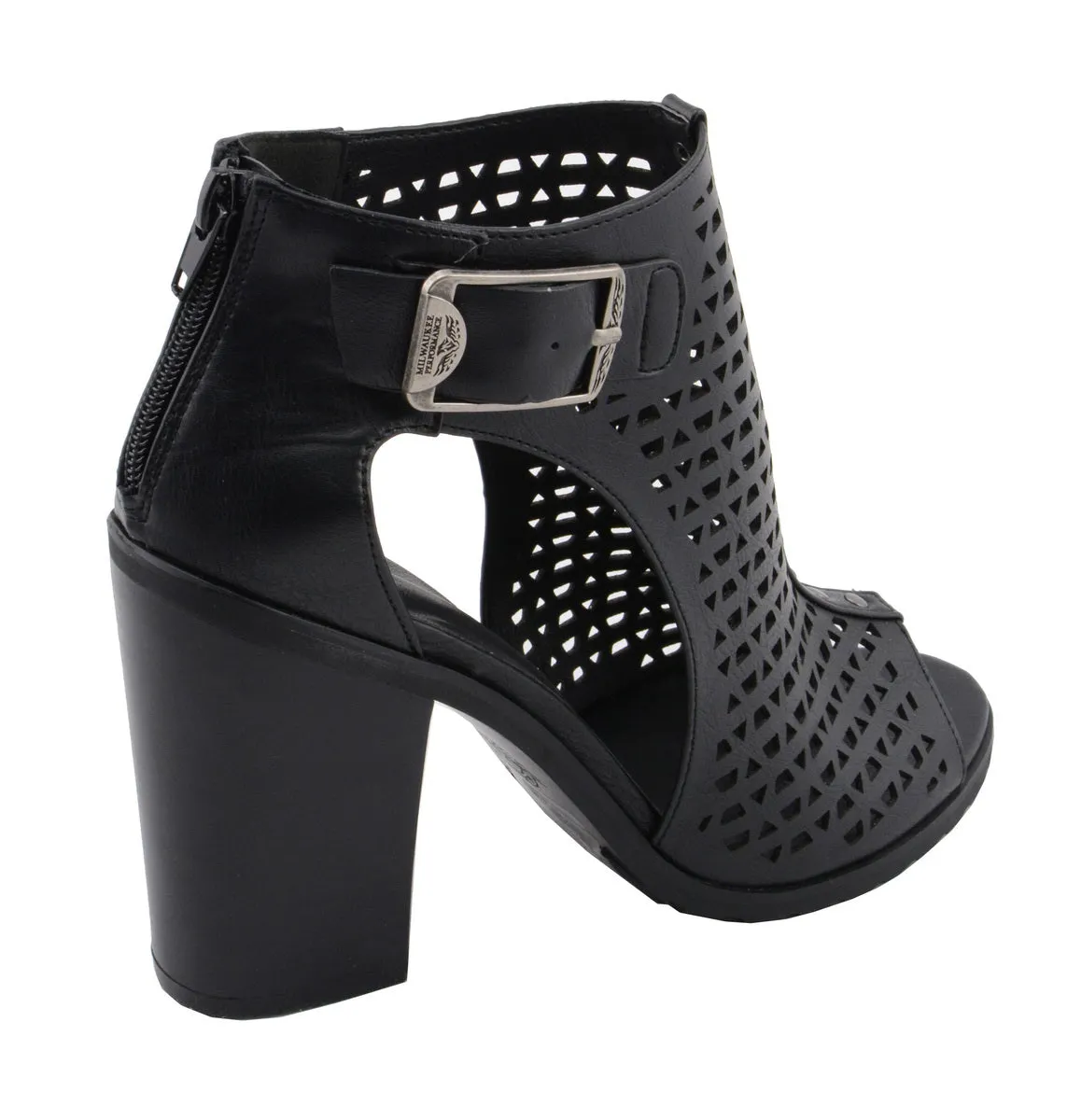 Milwaukee Leather MBL9453 Women's Black Mesh Open Toe Platform Heeled Sandals with Buckle Strap