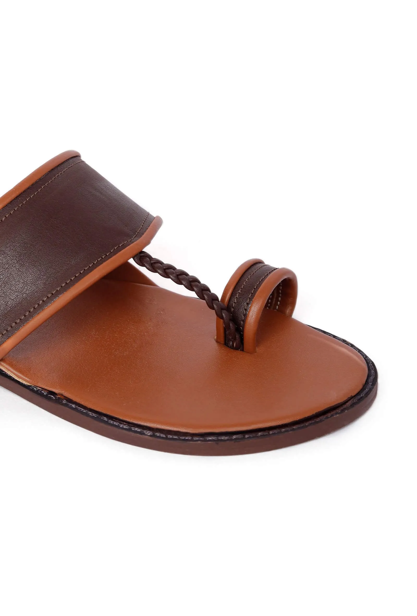 Mocha Contrast Handcrafted Cruelty-Free Leather Kolhapuri Inspired Chappals